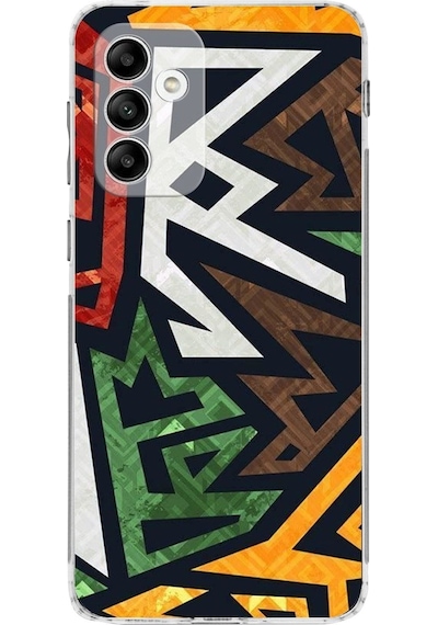 Samsung Galaxy Uyumlu M13 Kamera Korumalı Kapak Soyut Grafiti Tasarımlı Şeffaf Kılıf Şeffaf