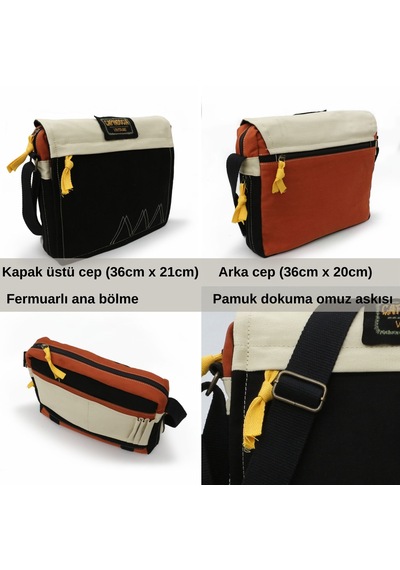 Cappadocia Vintage 4009 Omuz Postacı Siyah Krem 15.6 Laptop Çanta Siyah - Altın