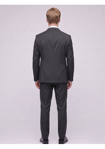 Tk6896 Erkek 3 Parça Slim Fit Çift Yırtmaçlı Takım Elbise Yelekli Şık Klasik Takım 6 Drop Siyah