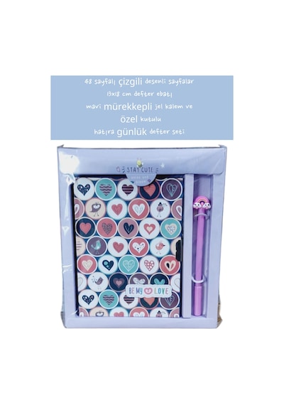 48 Sayfalı Çizgili Desenli Sayfalar 13x18 Cm Defter Ebatı Mavi Mürekkepli Jel Kalem Özel Kutulu 6