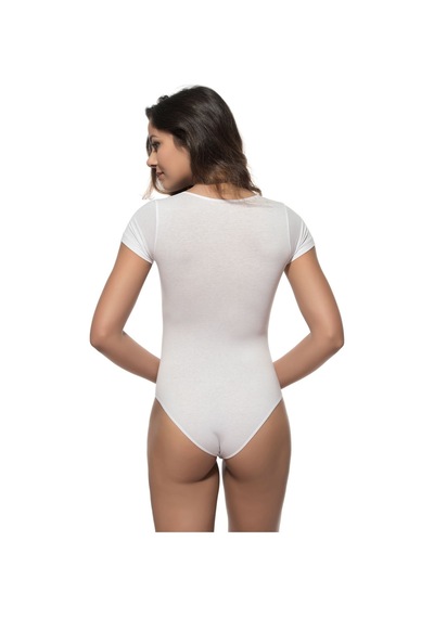 Lirona Fit Kesim - Bisiklet Yaka Kısa Kol Kancalı Body, Tesettür Body So Beyaz