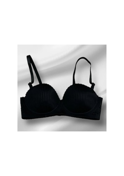 Pretty Wiolina 4030 Kalın Çizgili Kumaş Lazer Kesim Dikişsiz Push Up Dolgulu El Destekli Sütyen Siyah