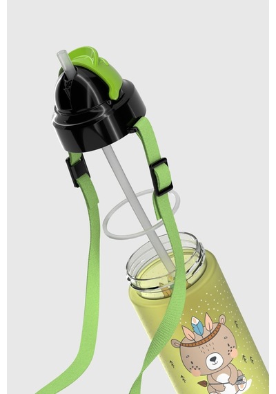 Renga Migo Soft Touch Desenli 500 Ml Askılı Pipetli Tritan Çocuk Matara 912142 Yeşil Yeşil
