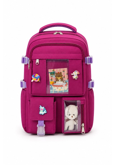 Quovo Kawaii Bag Club Kore Tarzı Full Aksesuarlı Ortopedik Günlük Yeni Okul Sırt Çantası Mor