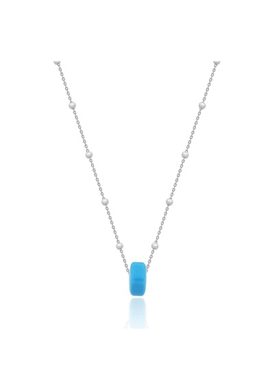 925 Ayar Gümüş Mavi Boncuklu Minik Toplu Zincir Kolye 50 Cm
