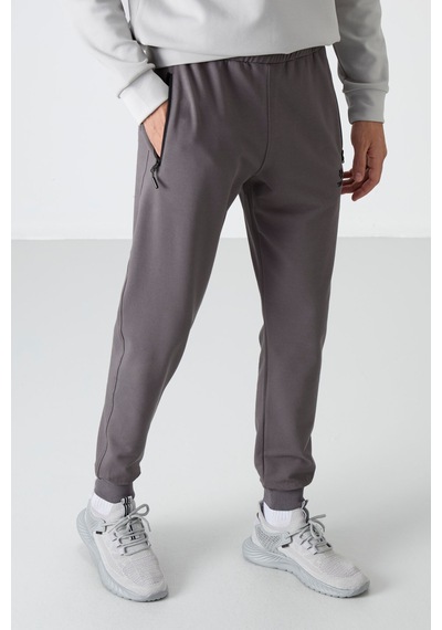 Tommy Life Koyu Gri Fermuar Cepli Standart Kalıp Jogger Erkek Eşofman Alt - 84587 Koyu Gri