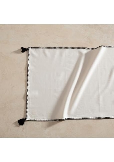 Oradea Püsküllü Runner Siyah 45x145 Cm Açık Bej