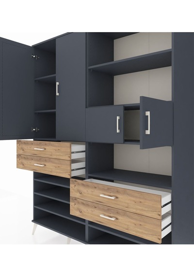 Hyperion Gardrop 11 Raflı 4 Çekmeceli 4 Kapaklı 176x44x221 Antrasit-antrasit/çam Antrasit/çam Hyperion Gardrop 11 Raflı 4 Çekmeceli 4 Kapaklı 176x44x221 Antrasit-antrasit/çam Antrasit/çam