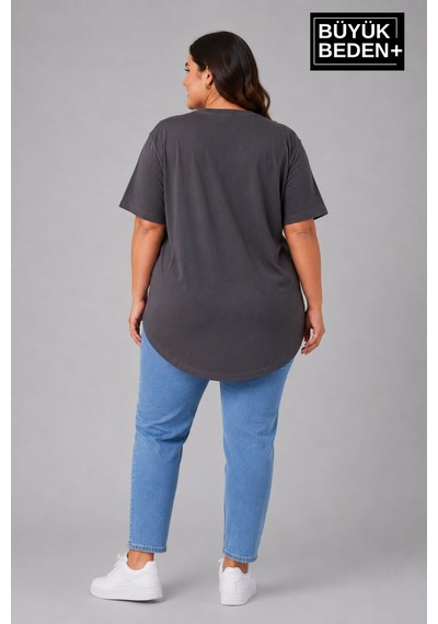 Superlife Büyük Beden Kadın Bisiklet Yaka Basic Oval Etek Detalylı 3xl-6xl Uzun Tunik Spr26btsk502 Antrasit