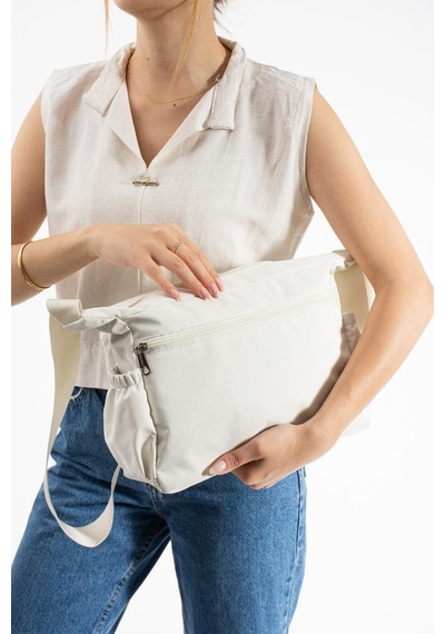 Baginn Kadın Omuz Çantası Paraşüt Kumaş Çapraz Askılı Postacı Çantası 32 24 Cm Su İtici Kumaş Beyaz