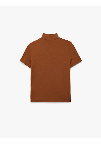 Koton Slim Fit Kısa Kollu Dik Yaka Tişört Kahverengi 6sak50329ek Kahve