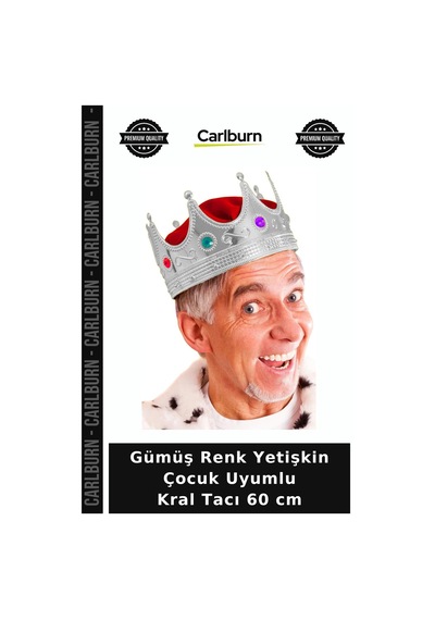 Gümüş Renk Yetişkin Çocuk Uyumlu Kral Tacı 60 Cm Maskeli Balo Eğlenceli Taç Parti Malzemesi +3