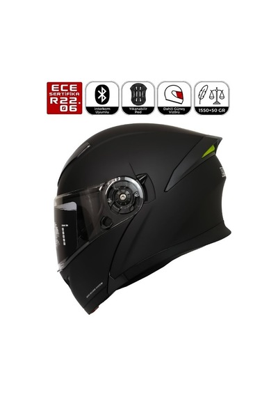 Fr-965 Mat Black Motosiklet Kaskı Çene Açılır Güneş Vizörlü Motorcu Kask Siyah