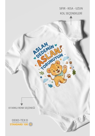 Morivokids Aslan Dedemin Aslan Torunuyum Kısa Kollu Bebek Body %100 Pamuk Beyaz