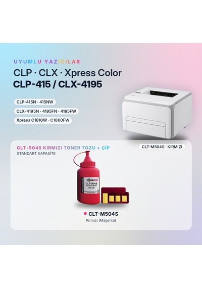 Samsung Uyumlu Clt-m504s Toner Tozu + Çip Kırmızı 60gr / Clp-415 / Clx-4195 / Xpress C1810 / C1860