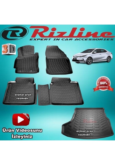 Toyota Corolla Uyumlu 3D Paspas +Bagaj Havuzu Siyah Sd 2013-2018 Rizline N11.9100