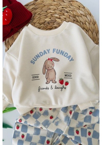 Minigimin Cicileri Sunday Çilek Baskılı Kız Bebek 2 Li Takım - Krem