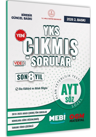 2026 YKS-ayt Mebi Din Kültürü Ve Ahlak Bilgisi ÖSYM Çıkmış Soru Bankası SÖZEL Son 8 Yıl Baskı Ücreti