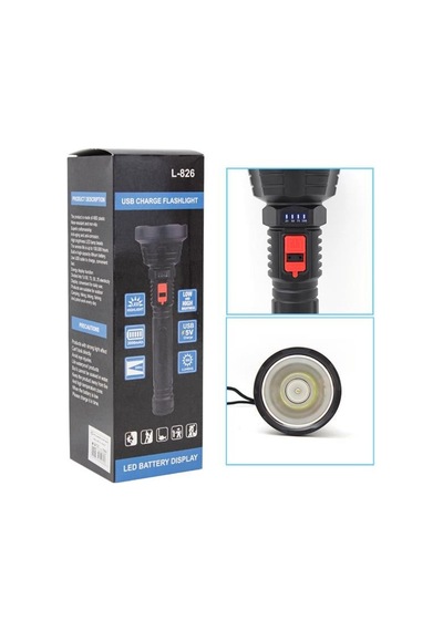 L-826 Usb Şarjlı 3 Kademeli 500 Lümen Led El Feneri