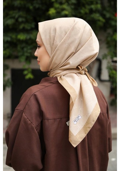 Eşarp - Premium Lux Original Monogram Eşarp İpek Vual, Yüksek Kalite, Hafif, Rahat, Şık, Scarf Altın