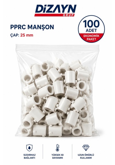 Dizayn Pprc Manşon 25 Mm 100 Adet Pn25 Temiz Su Tesisat Ek Parçası