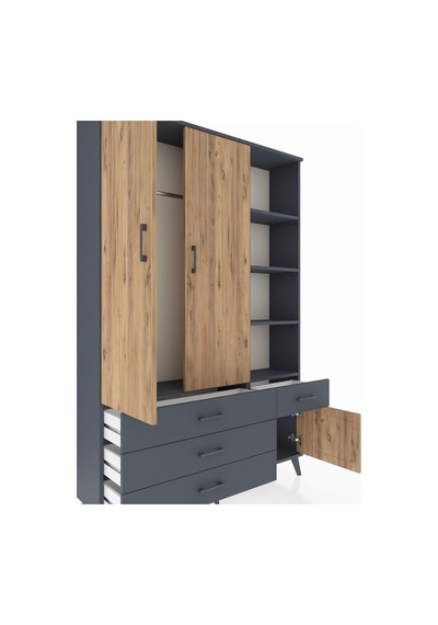 Arges Dolap 5 Raflı 4 Çekmeceli Tek Askılı 132x30x195 Antrasit-çam/antrasit Atlas Çam/antrasıt Arges Dolap 5 Raflı 4 Çekmeceli Tek Askılı 132x30x195 Antrasit-çam/antrasit Atlas Çam/antrasıt