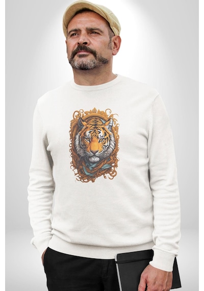 Kaplan Süs Unisex Beyaz Baskılı Sweatshirt Beyaz