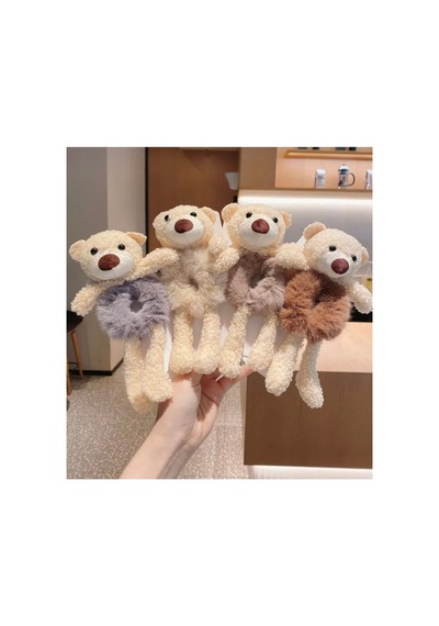 Ayıcıklı Lastik Peluş Toka Bej