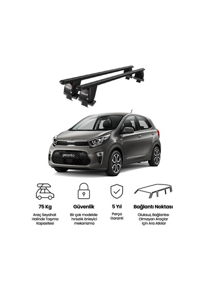 Royal Kia Picanto 2017 Ve Sonrası Uyumlu Siyah Kilitli Ara Atkı Port Bagaj Tavan Barı