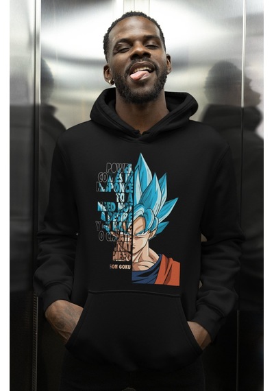 Sevbano Son Goku Dragon Ball Baskılı Unisex Oversize Anime Karakter Hoodi Siyah