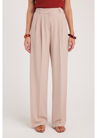 Tudors Kadın Regular Fit Klasik Kesim Yüksel Bel Geniş Paça Taş Pantolon-39585 Taş