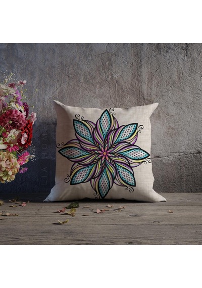 Mandala Desenli Çift Taraflı Dekoratif Kırlent Kılıfı Çok Renkli