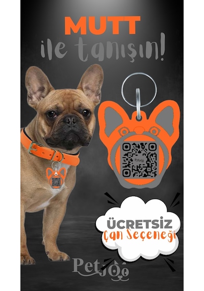 Petjoo 10.Mutt Gri-Turuncu Qr'lı Köpek Künyesi