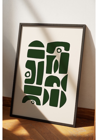 Etnik Desenli Yeşil Bohem Dekoratif Poster Tablo Siyah Çerçeveli