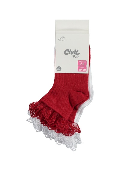 Civil Girls Dantelli Aksesuarlı 2'li 3-11 Yaş Kız Çocuk Soket Çorap Standart