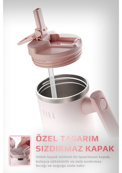Fika Lumi Patentli Döner Kulplu Sızdırmaz Çelik Termos 1200 Ml - Pembe