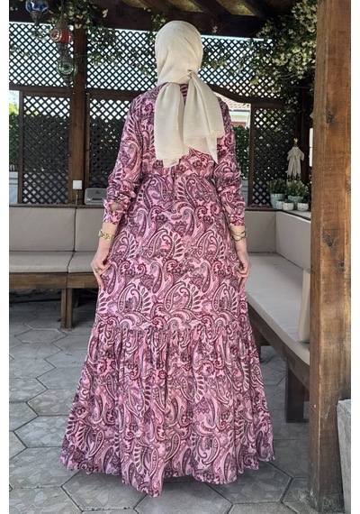 Rabia Şamlı Rengin Şal Desenli Gömlek Elbise Fuşya Normal