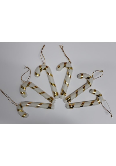 Gold Beyaz 9 cm Baston Süs (Yılbaşı) 6 lı