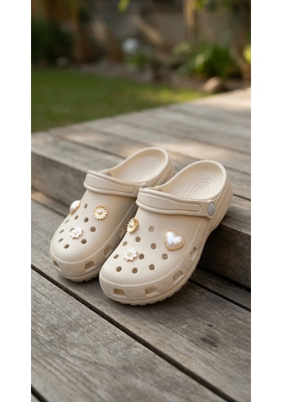 Stil Shoes Kadın Croks Eva Terlik Hafif Rahat Şık Taşlı Yumuşak Terlik Bej