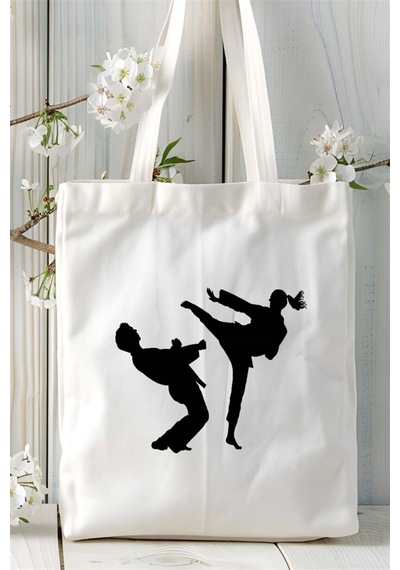 Art Hediye Karate Baskılı Bez Çanta Kişiye Özel Model 3 Çok Renkli