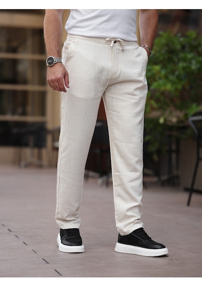 Keten Jogger Pantolon Krem
