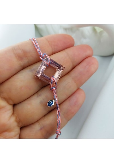 Vaoov Pembe Swarovski Taşlı Nazar Bileklik