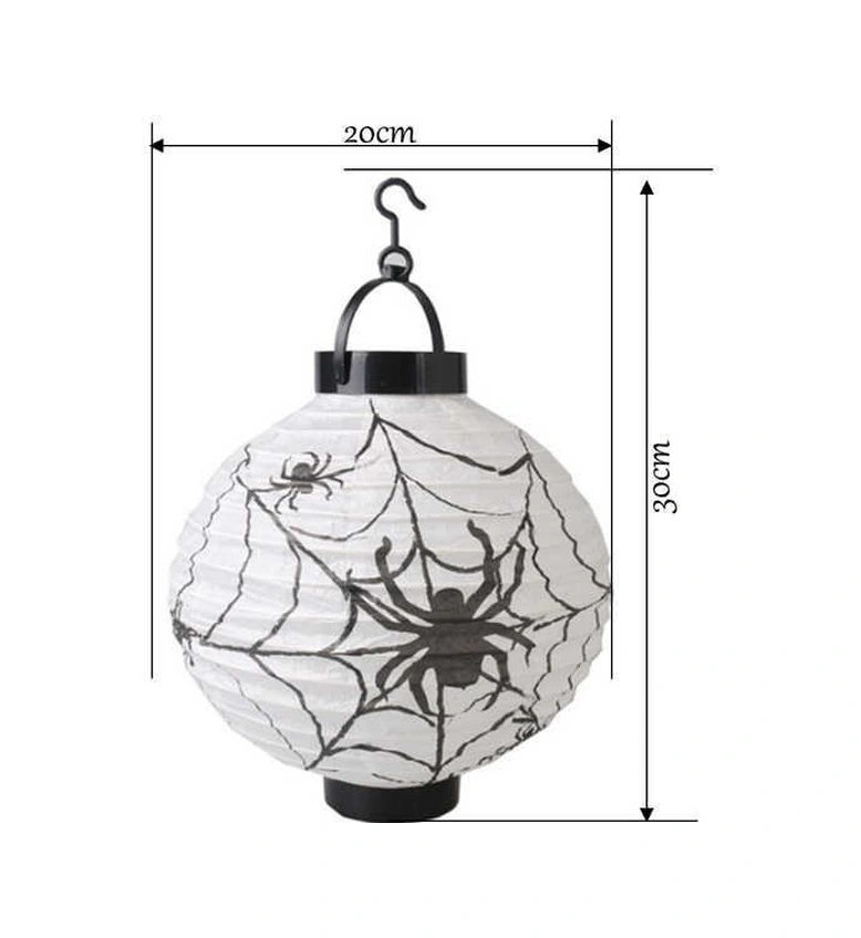 Halloween Cadılar Bayramı Japon Feneri Pilli 20 Cm Beyaz Örümcek Desenli Korku Aksesuarı Diğer