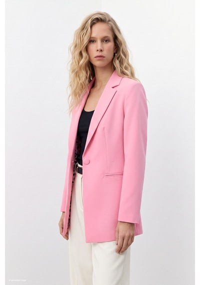 Sateen Mono Yaka Klasik Ceket - Açık Pembe-137777