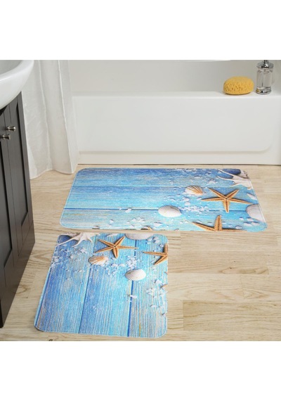 Rovigo Home Baskılı Kaymaz Taban 2 Li Banyo Paspas Takım Rvg5048-100X60-60X50 Çok Renkli