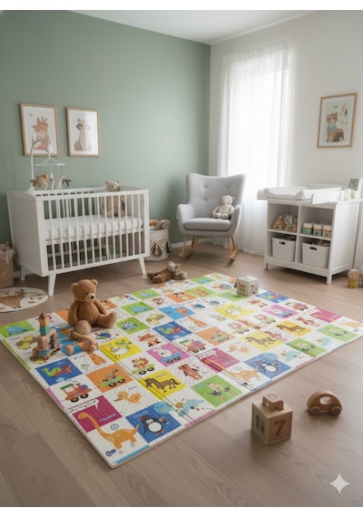 Katlanabilir Çift Taraflı Eğitici Çocuk Oyun Matı, Halısı 180x150 Taşıma Çantalı - Ayı