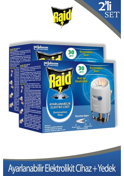 Raid Ayarlanabilir Elektrolikit 30 Gece Cihaz + Yedek X 2 Adet