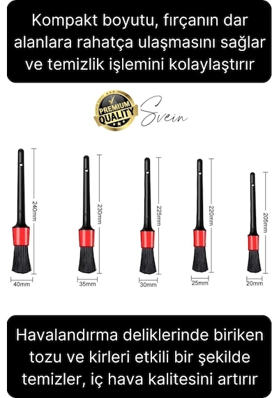 Premium 5 Parça Yumuşak Kıllı Temizleme Fırçası Detaylı Otomobil İç Araç Temizlik Seti Sökücü Bakım