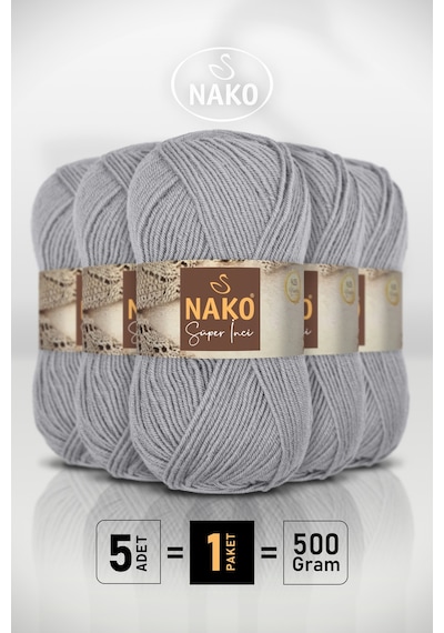 Süper İnci - 11538 Gri - 5'li Paket - 100gr/260m - El Örgü İpi - Atkı Yelek Kazak İpi