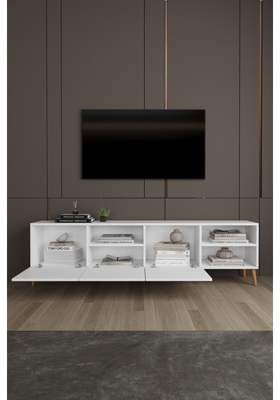 Lüks Yemek Odası Takımı 3 Parça %100 Mdf Konsol Yemek Masası Tv Ünitesi Yt02 Beyaz
